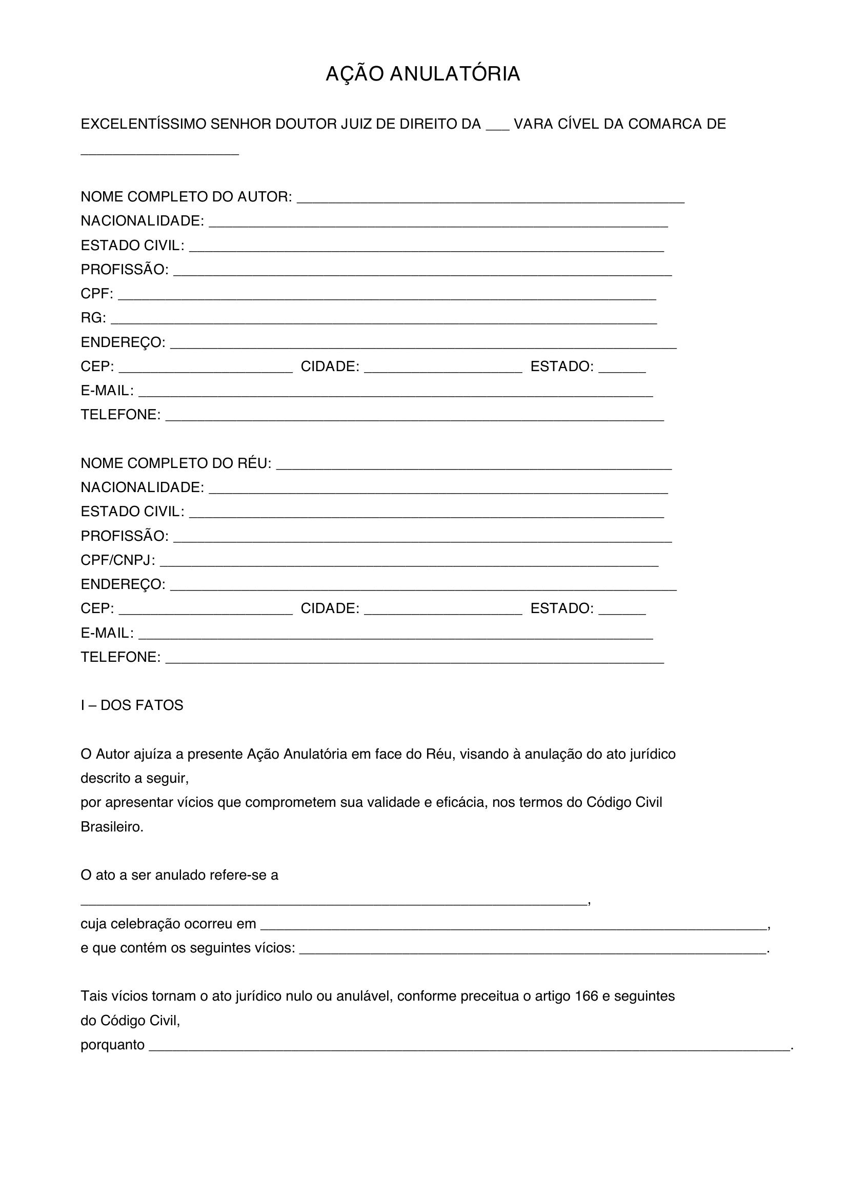 Modelo De Ação Anulatoria