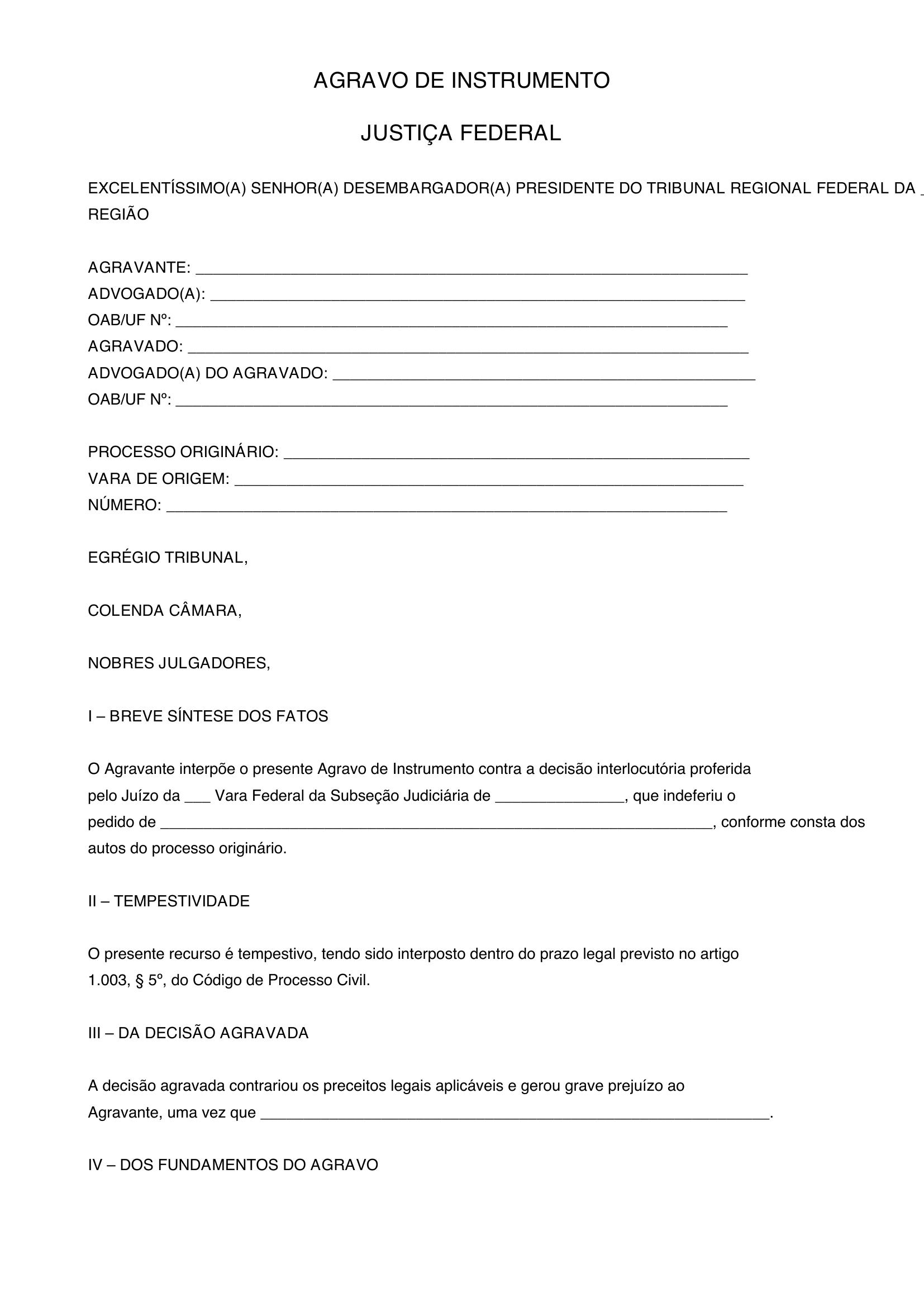 Modelo Agravo De Instrumento Justiça Federal