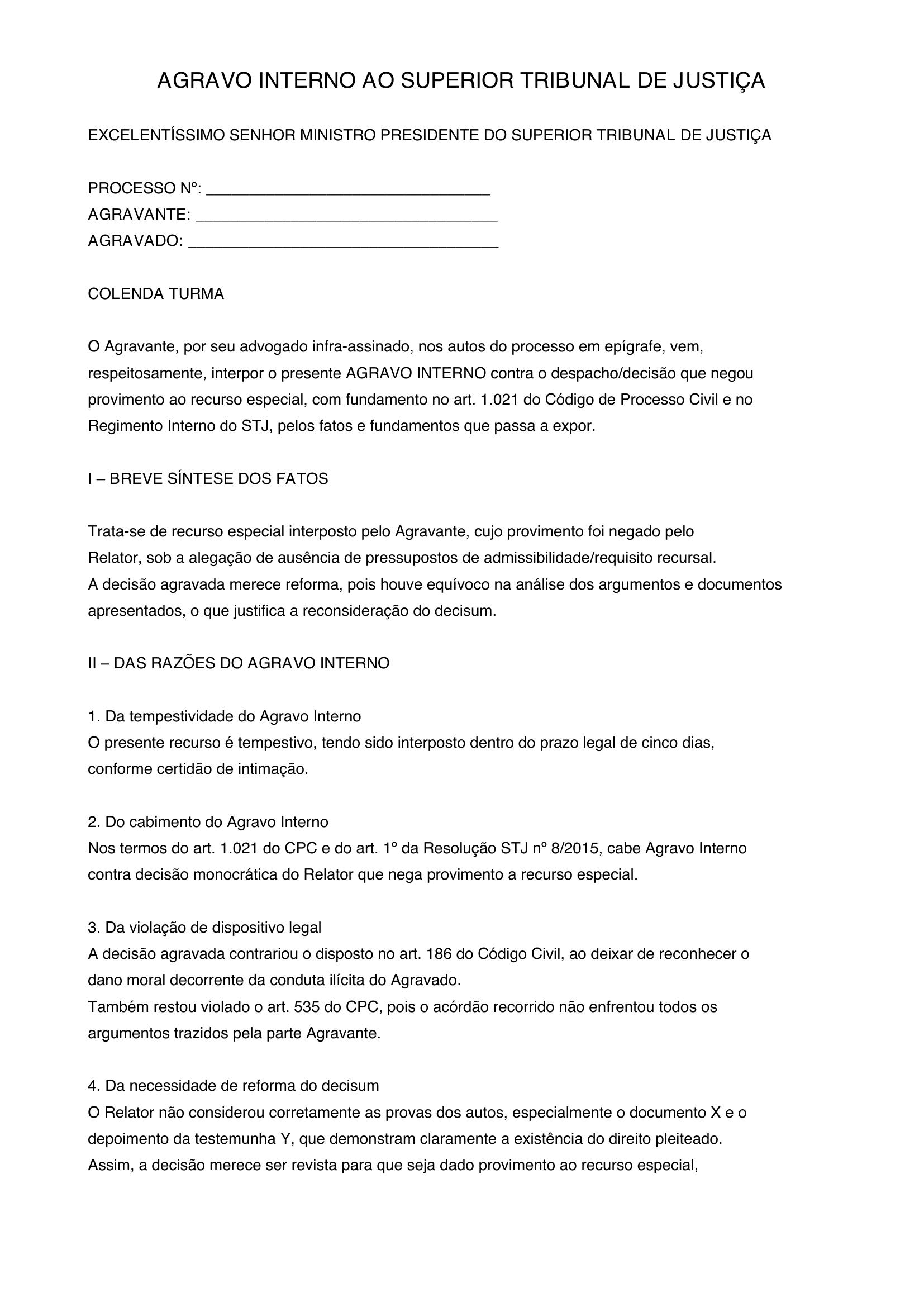 Modelo Agravo Interno Stj