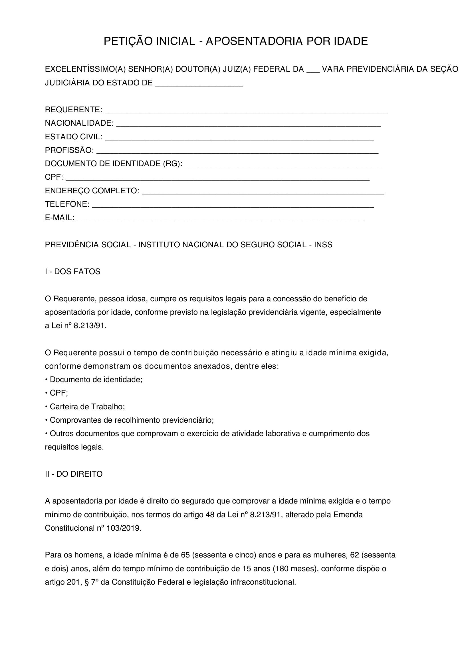 Modelo Aposentadoria Por Idade