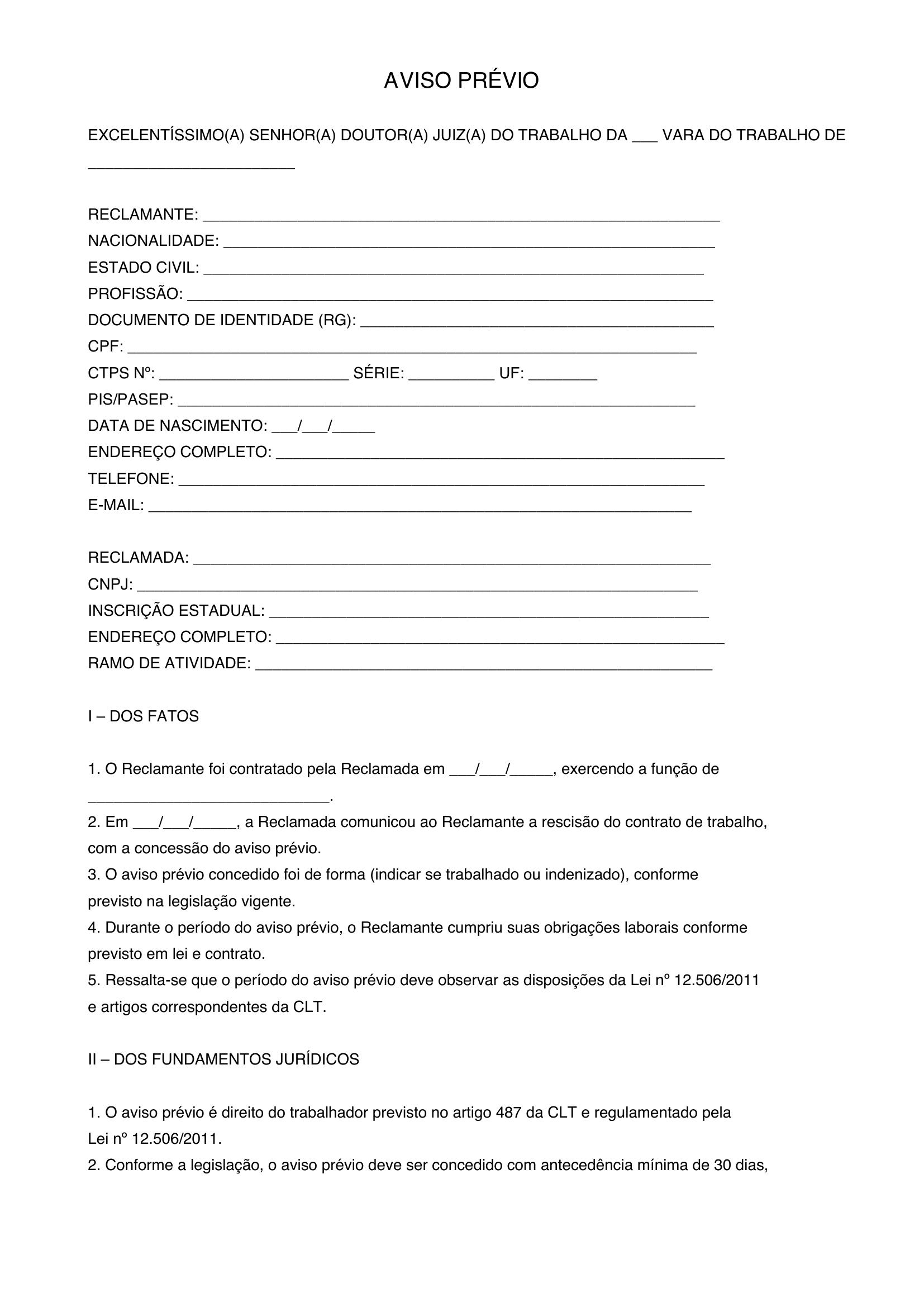 Modelo De Aviso Prévio