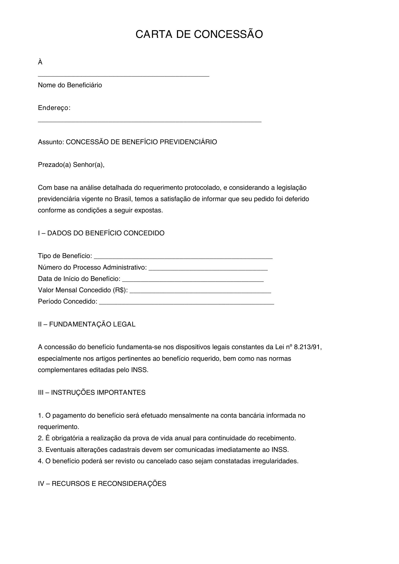 Modelo De Carta De Concessão