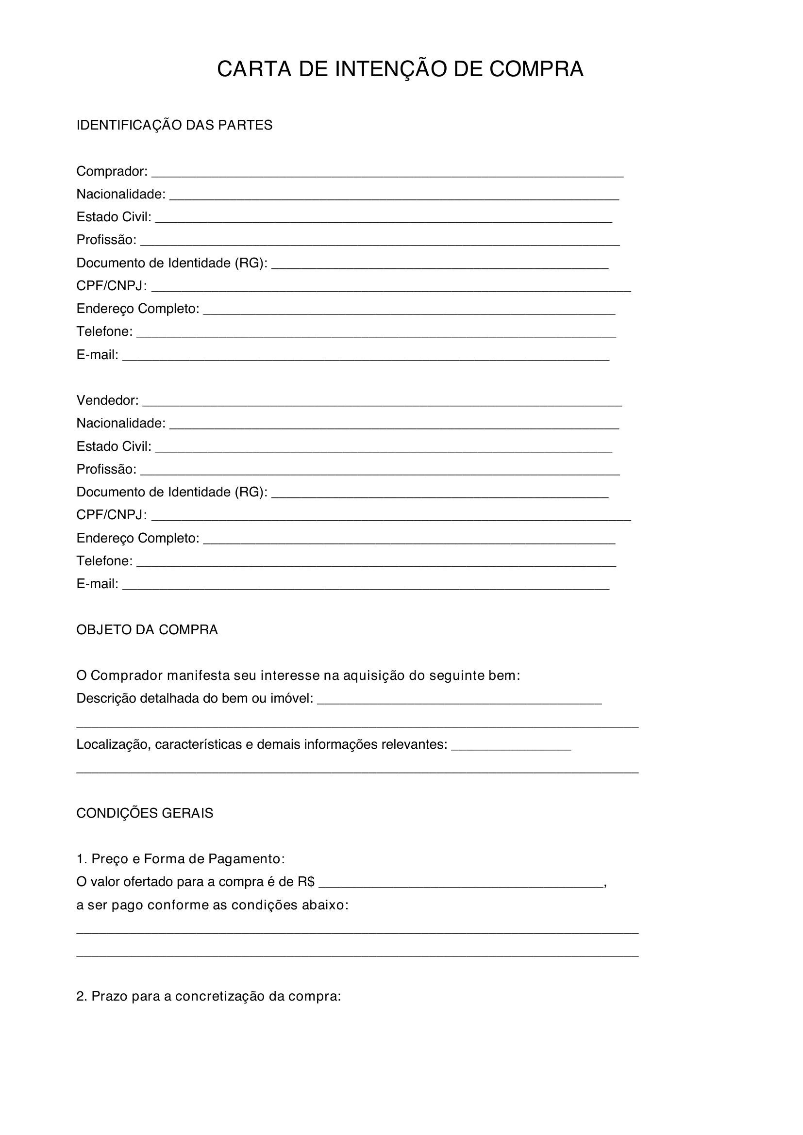 Modelo De Carta De Intenção De Compra