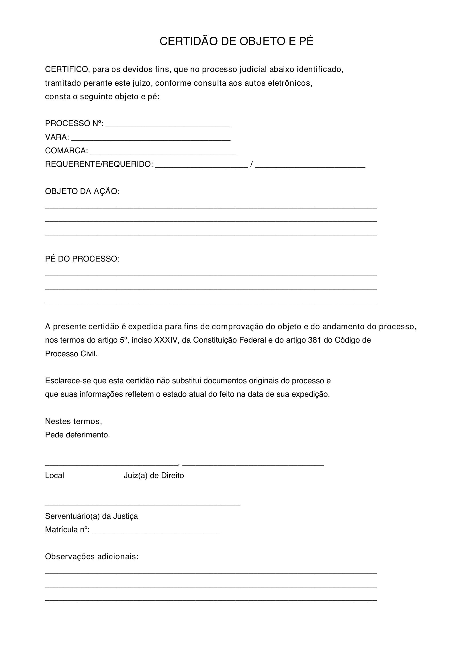 Certidão De Objeto E Pé Modelo