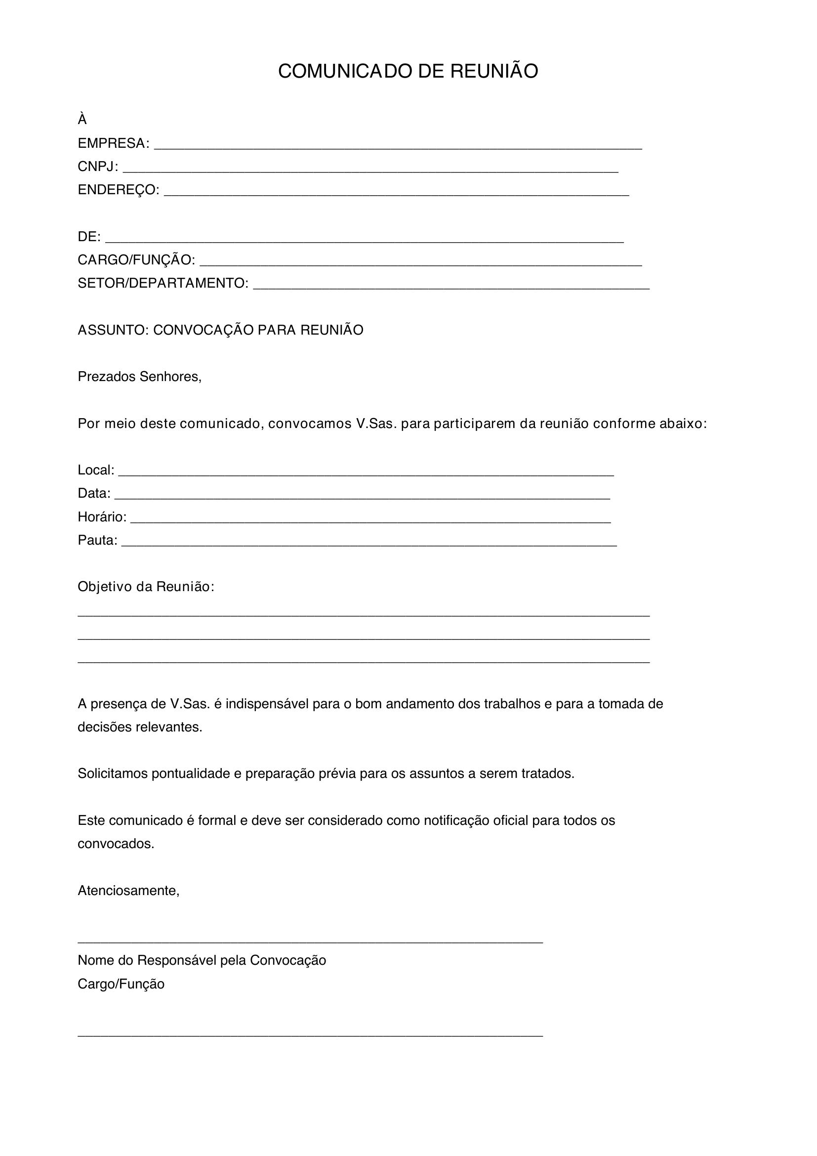 Modelo De Comunicado De Reunião