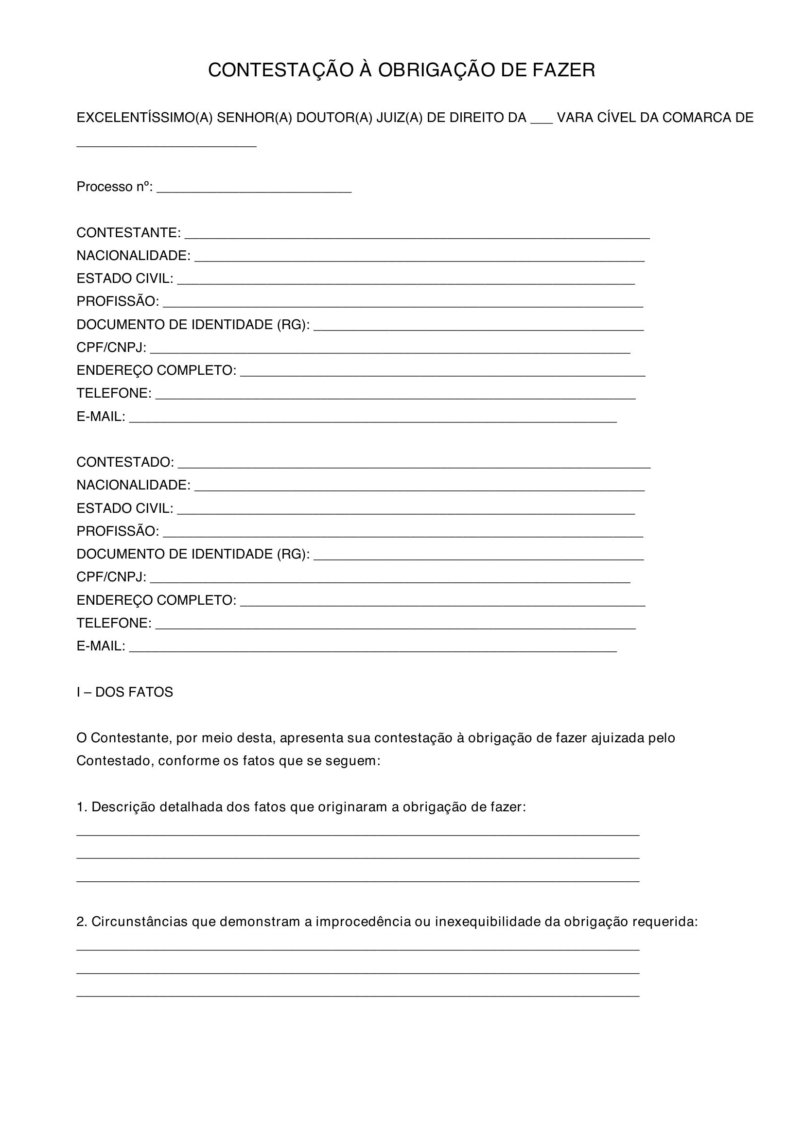Modelo Contestação Obrigação De Fazer