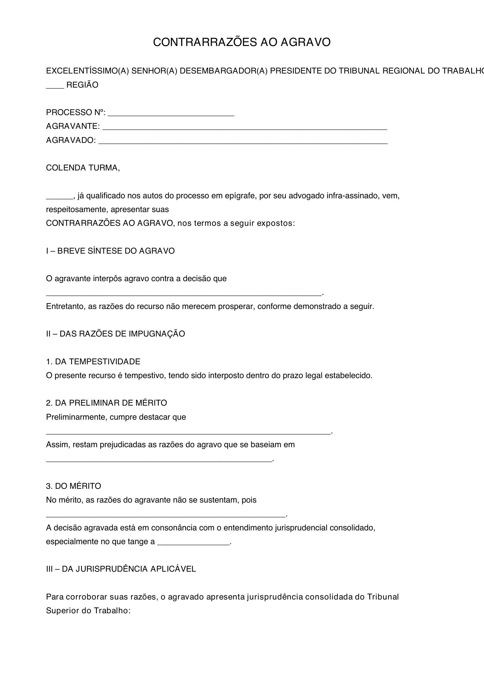 Modelo Contrarrazoes Agravo