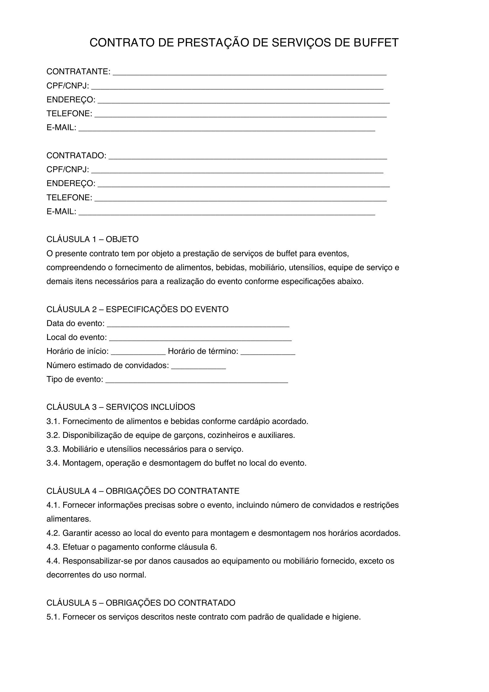 Modelo De Contrato De Buffet