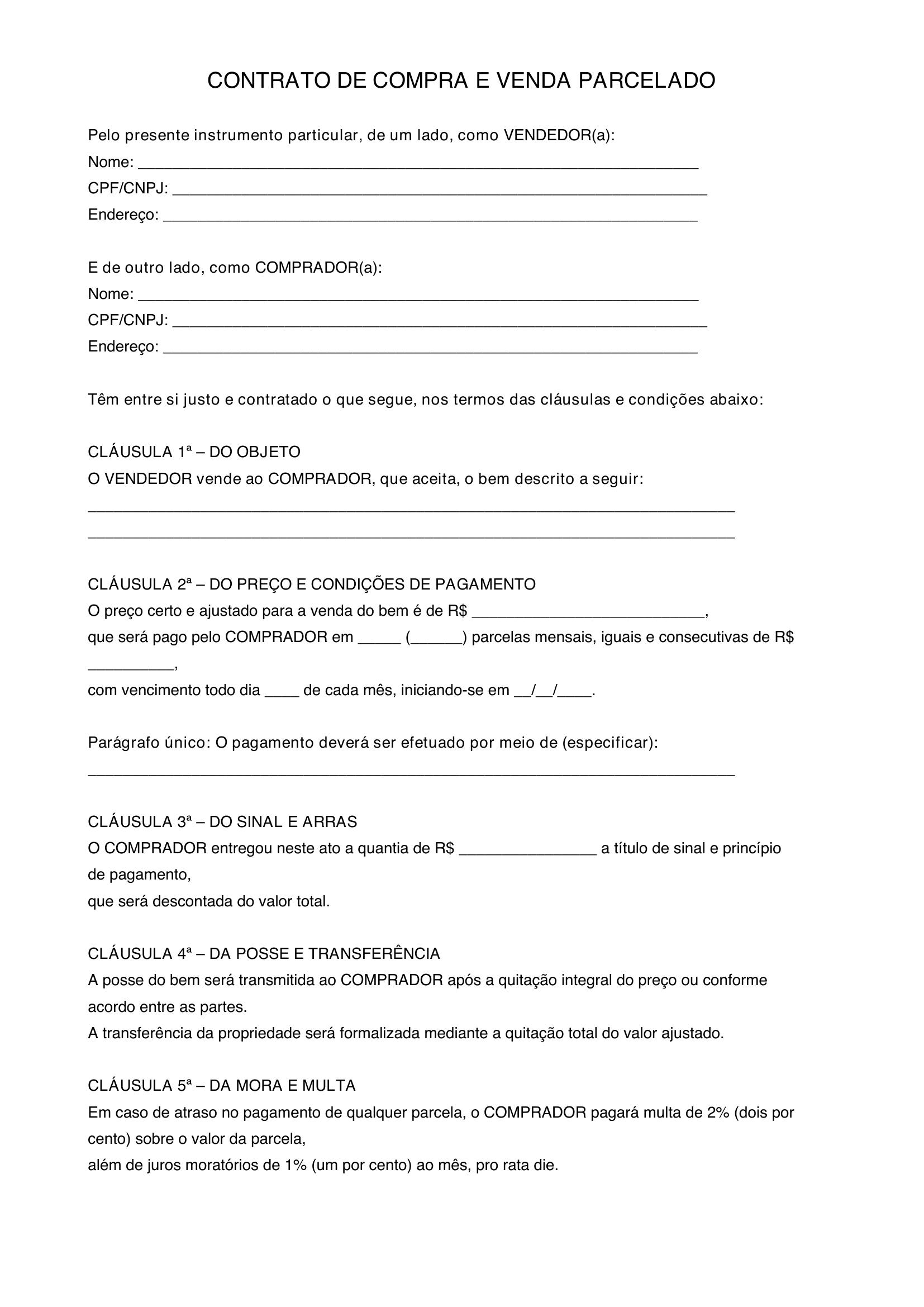 Modelo De Contrato De Compra E Venda Parcelado