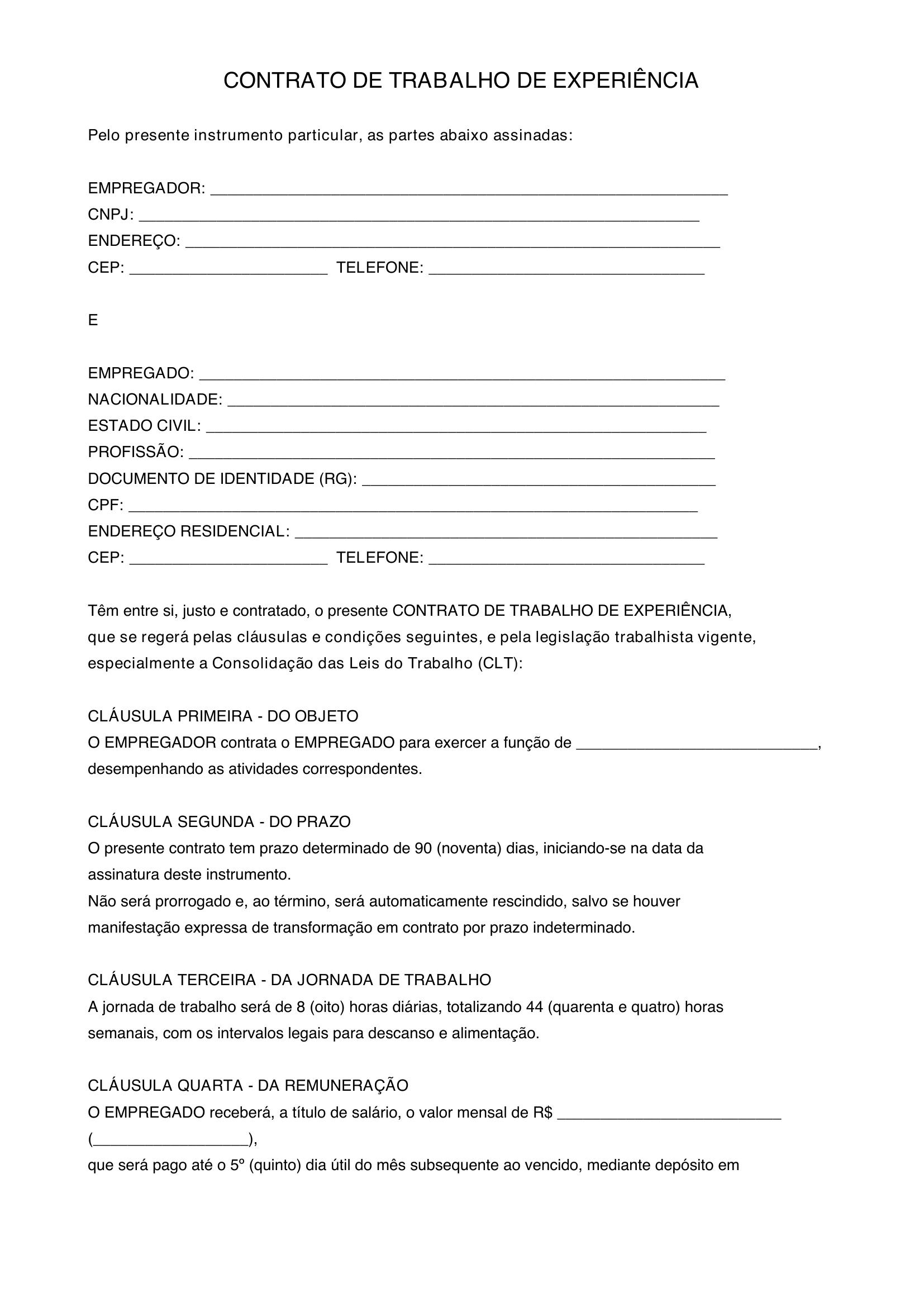 Modelo De Contrato De Experiencia