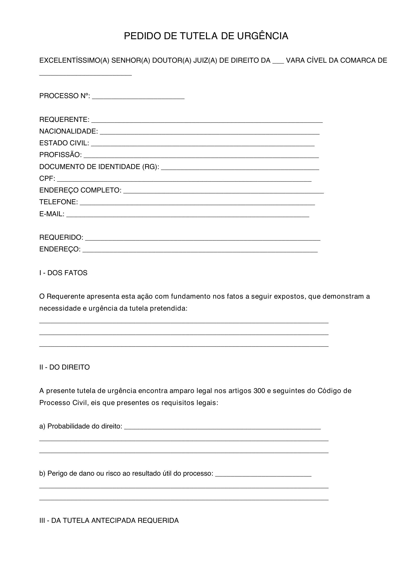 Modelo De Pedido De Tutela De Urgencia