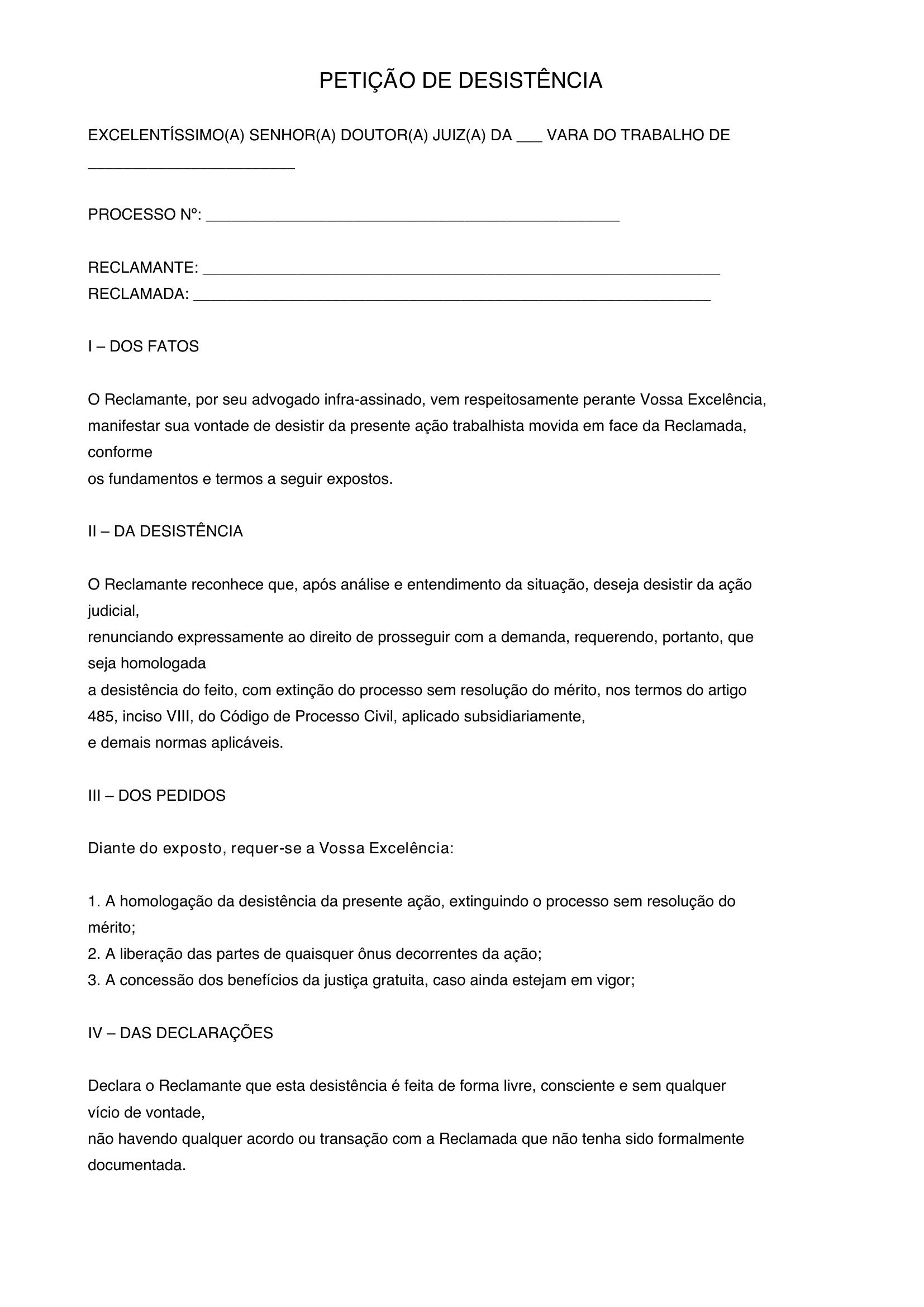 Modelo Petição Desistencia