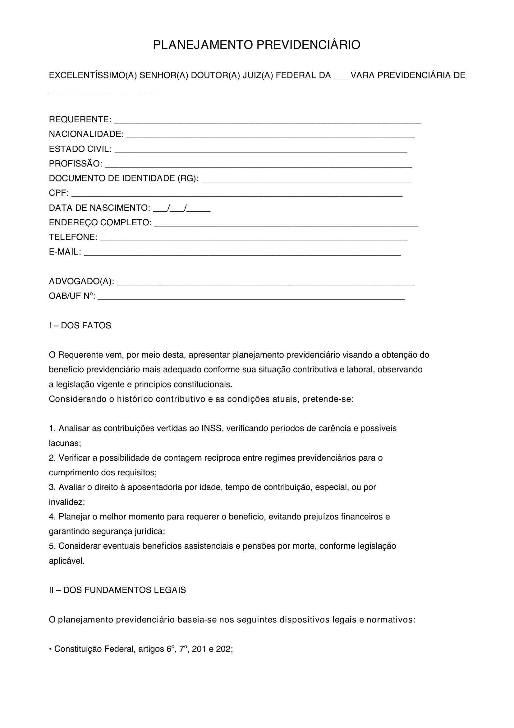 Planejamento Previdenciário Modelo