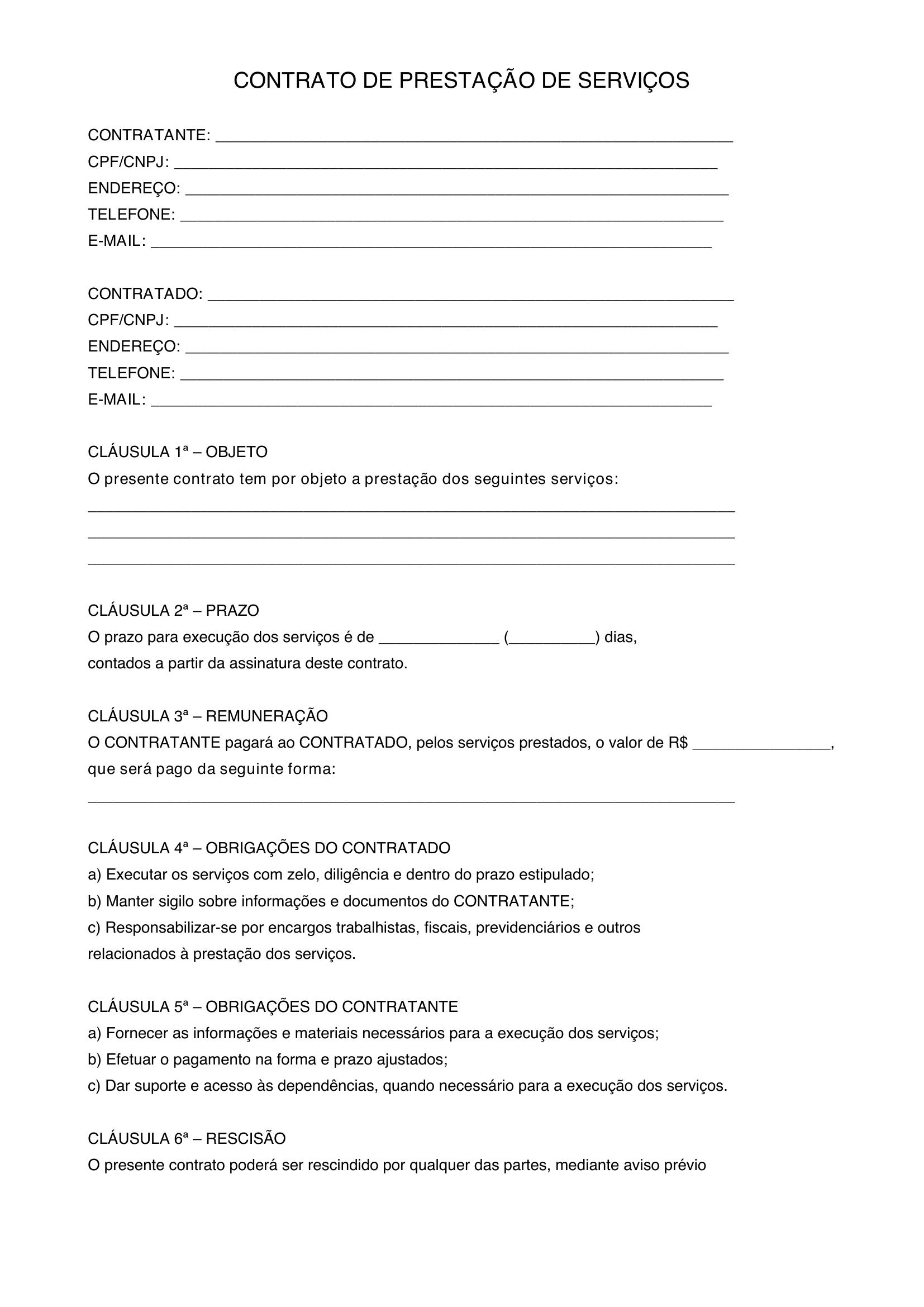 Modelo De Prestação De Serviço