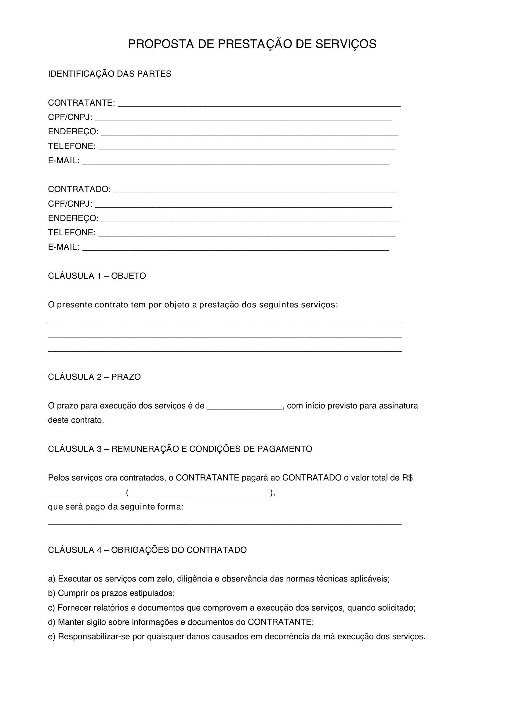 Modelo De Proposta De Prestação De Serviço