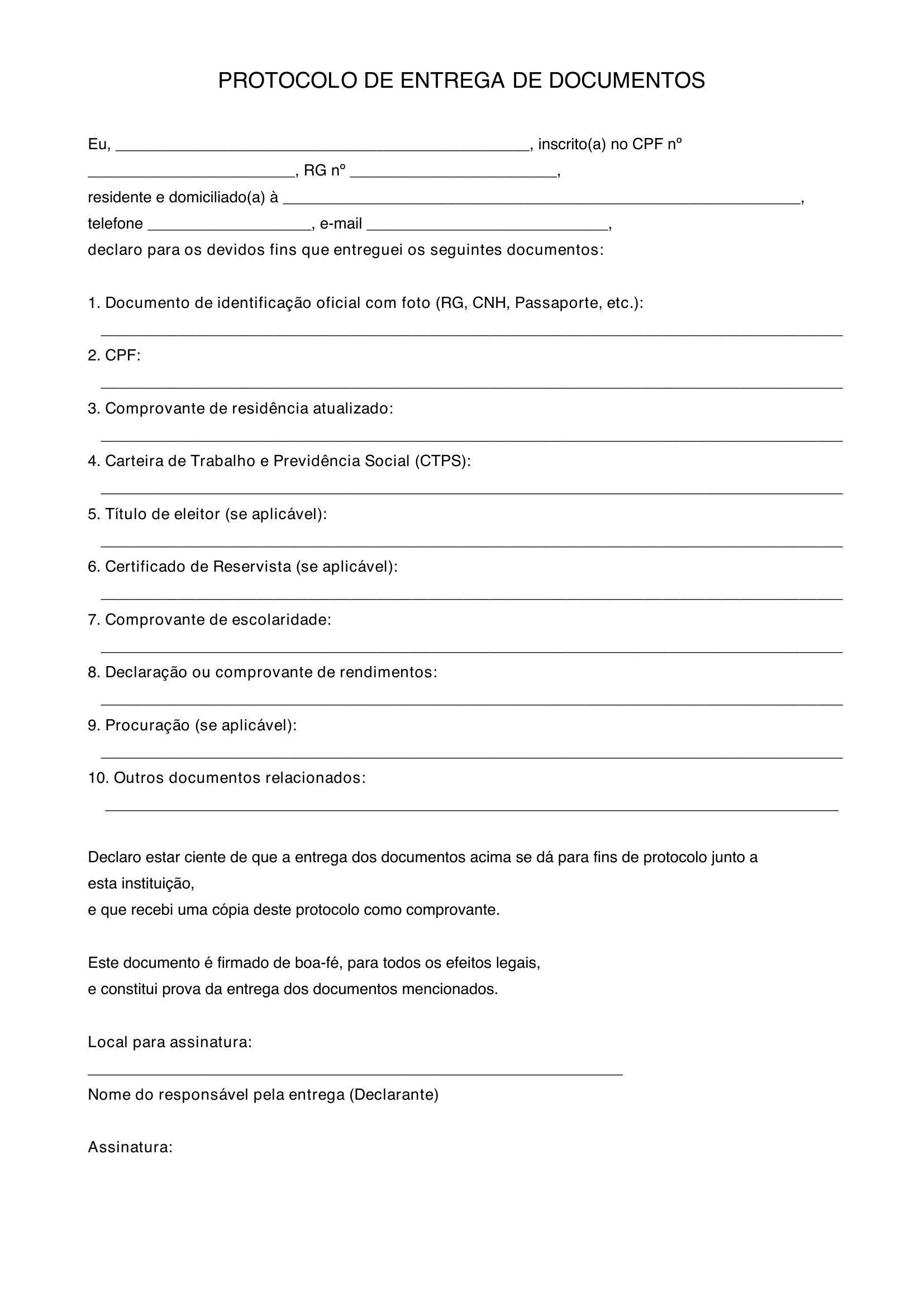 Modelo De Protocolo De Entrega De Documentos