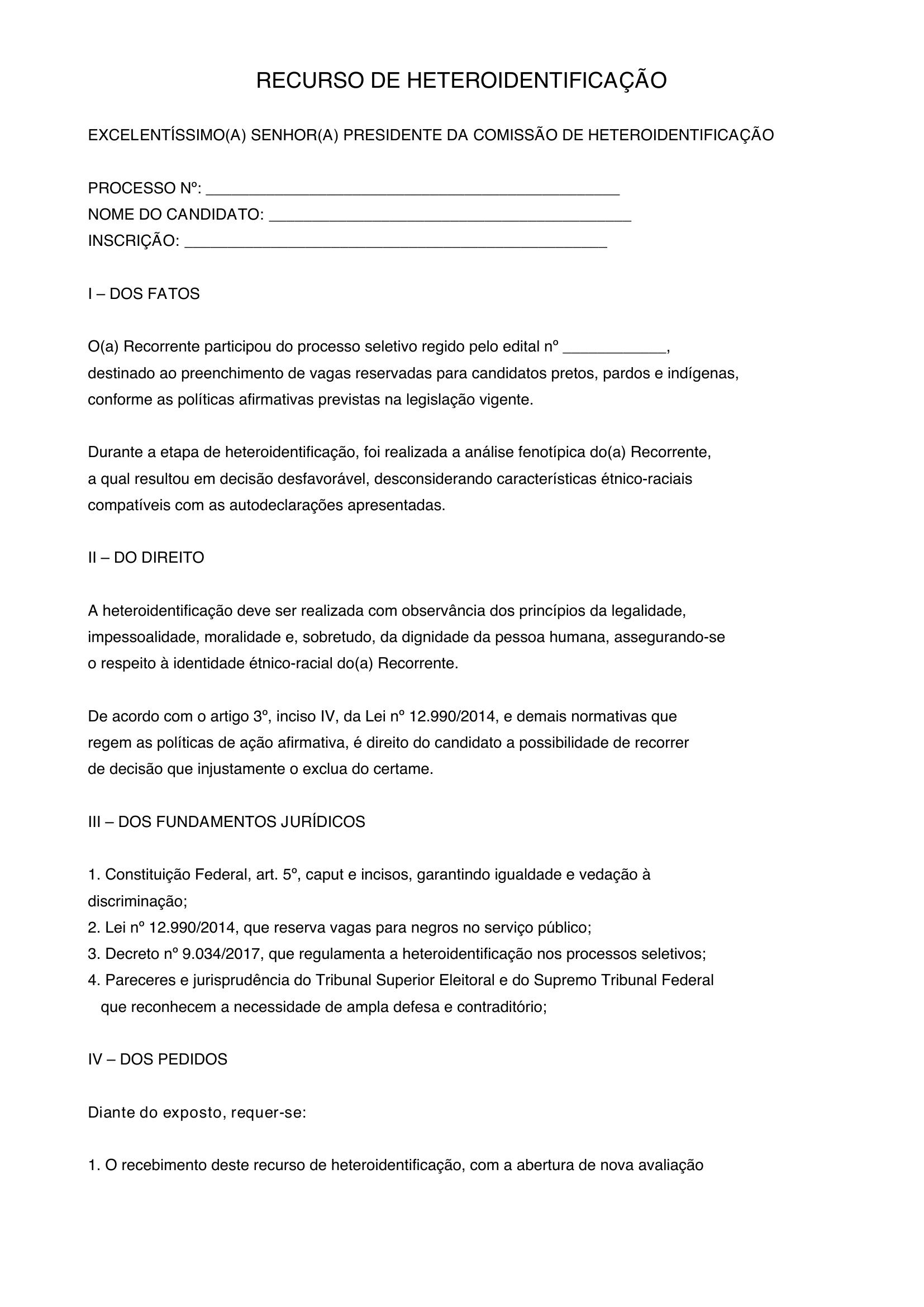 Modelo Recurso Heteroidentificação