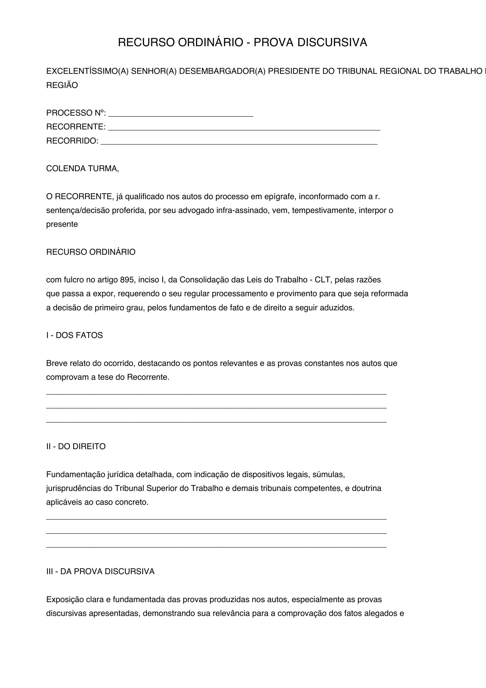 Modelo Recurso Prova Discursiva