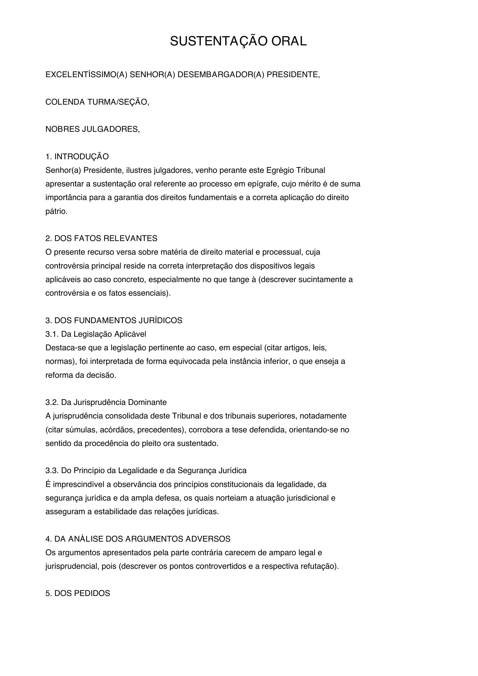 Modelo De Sustentação Oral